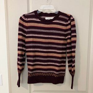 Loft Burgundy Striped Sweater with Metallic Thread
